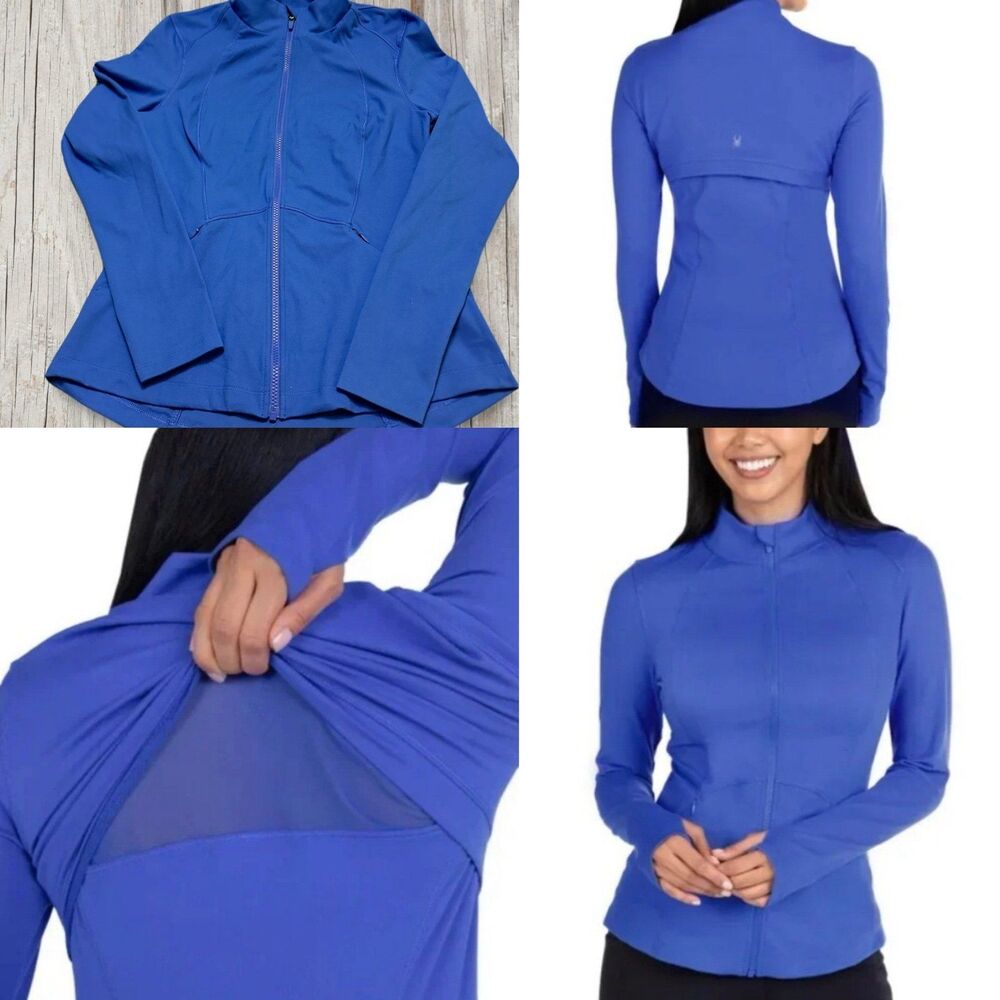 Women's  Spider Yoga Blue Athletic Zip-Up Jacket with Mesh Back M